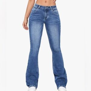MakeMeChic Women's Low Waisted Stretch Flare Jeans Bootcut Denim Pants